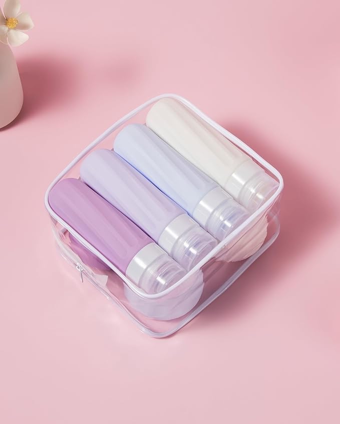 Mrsdry Travel Size Toiletries 8 Pack, TSA Approved 3oz Silicone Squeeze Bottles & Cream Jars with Clear Travel Bag