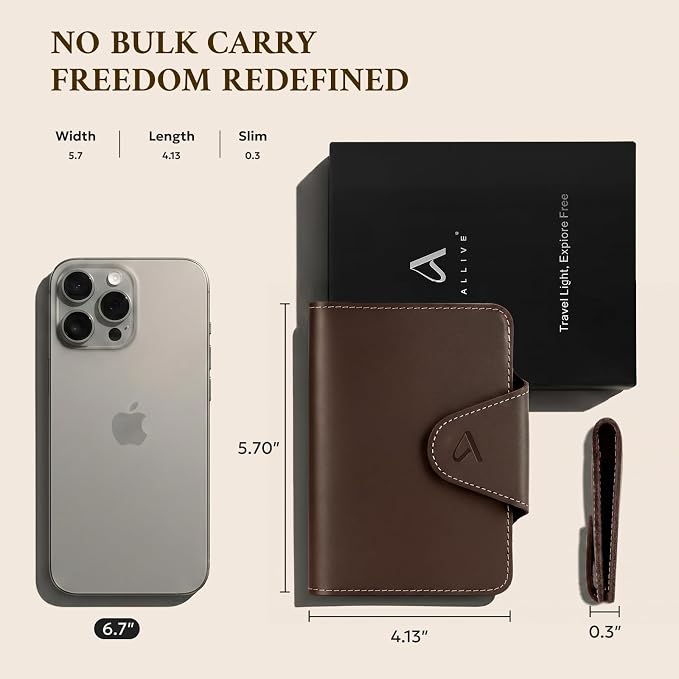 ALLIVE Passport Holder for Travel, Genuine Leather Passport Wallet with Built-in AirTag Slot, Magnetic Closure RFID Blocking Passport Cover Case for Women Men, Travel Essentials Gifts (Coffee Brown)