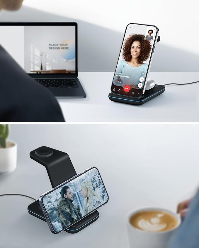 Wireless Charger for iPhone Charging Station: 3 in 1 Phone Charger Stand for iPhone 17/16/15/14/13/12/11/SE/X Pro Max Plus - Apple Watch 11/10/9/Ultra 2/8/SE/7/6/5 - AirPods 4/Pro 2/3