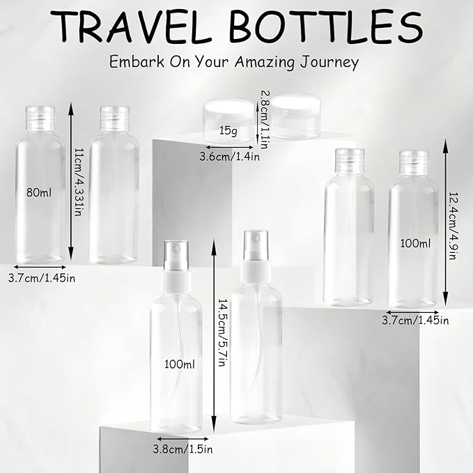 Ninsula 8Pcs Travel Bottles Set, TSA Approved Travel Size Toiletries, Reusable Leak Proof Cosmetic Containers for Shampoo, Conditioner, Cream -Women Men Travel Essentials