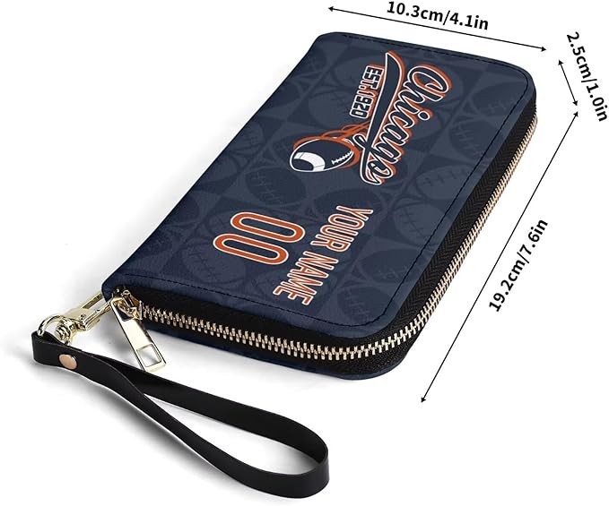 Custom Sports Team Zip Organizer Wallet-Personalized PU Leather Wallet with Name Number,Multi-Card Slots,Wrist Strap,Fan Gift for Men Women.