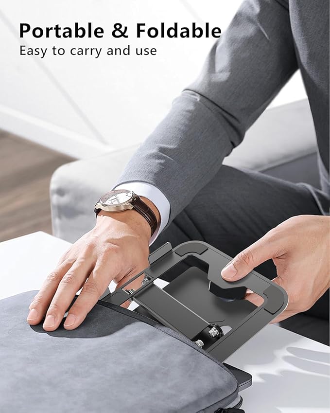 JCZT Adjustable Laptop Stand for Desk, Metal Foldable Laptop Riser, Portable Laptop Holder Mount for MacBook Air Pro, All 10-16'' Notebooks Laptops, Matte Black
