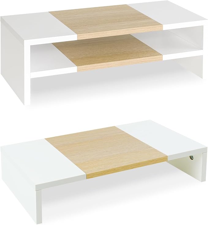 TEAMIX 3 Tiers 20 Inch Desktop Monitor Stand Riser Printer Stand for Desk Organizer (White+Maple)