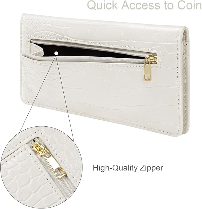 Wallet Women Bifold Faux Crocodile Leather Minimalist Slim Thin Long Wallets RFID Blocking Credit Cards Holder Purse with Back Zipper Coin Pocket for Women and Men,Beige