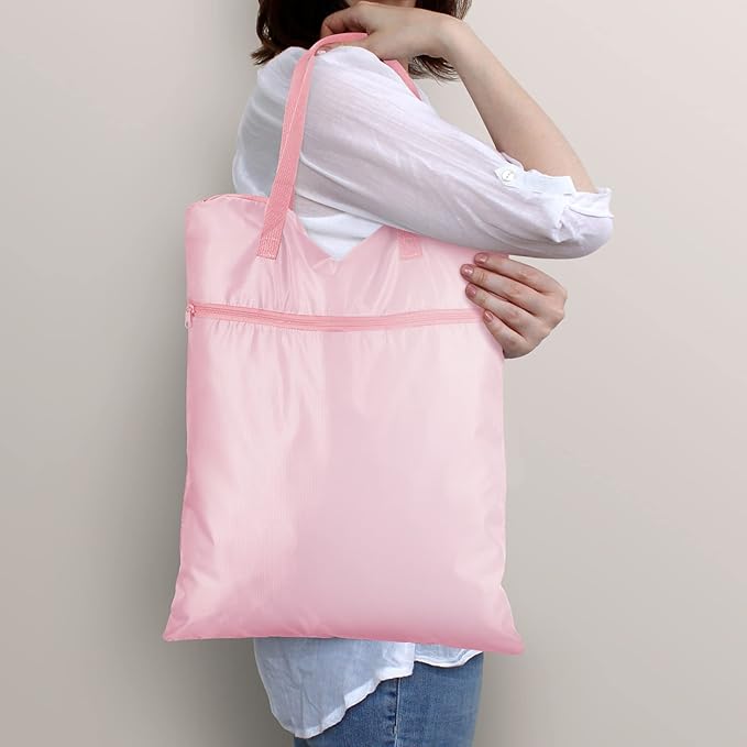 2 Pcs Travel Laundry Bags Waterproof with Handle Dirty Clothes Bag for Traveling Hanging Laundry Hamper with Two Zippered Pockets Washable Reusable for Sports Home Travel College Dorm (Pink)