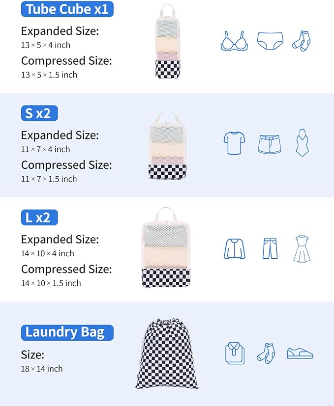 Narwey 6 Set/5 Set Compression Packing Cubes for Travel Kids Women Carry on, Packing Organizers Bag for Backpack Luggage Suitcase Duffle Bags
