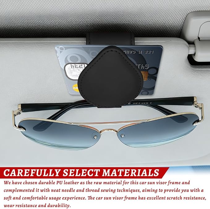Sunglasses Holders for Car Visor, PU Leather Car Organizer, Magnetic Glasses Holder and Ticket Card Clip, Multi-Functional Auto Sun Visor Eyeglass Holder for Most Vehicles (Black)