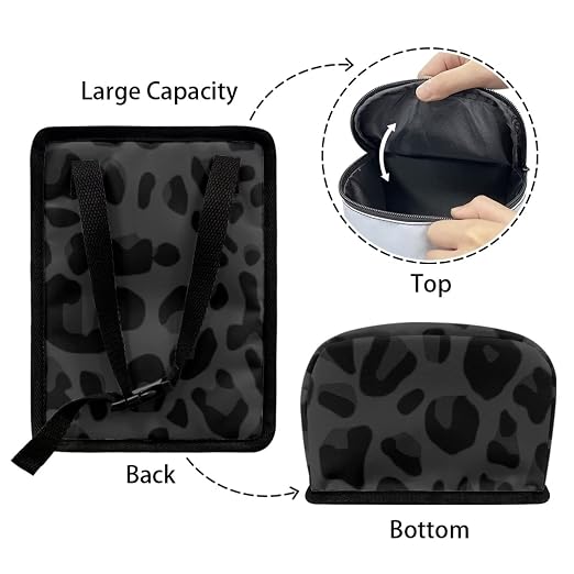 Black Leopard Car Trash Can, Waterproof Car Garbage Can with Lid and Zip Clouse, Leak Proof Portable Car Trash Bag Hanging Vehicle Organizer