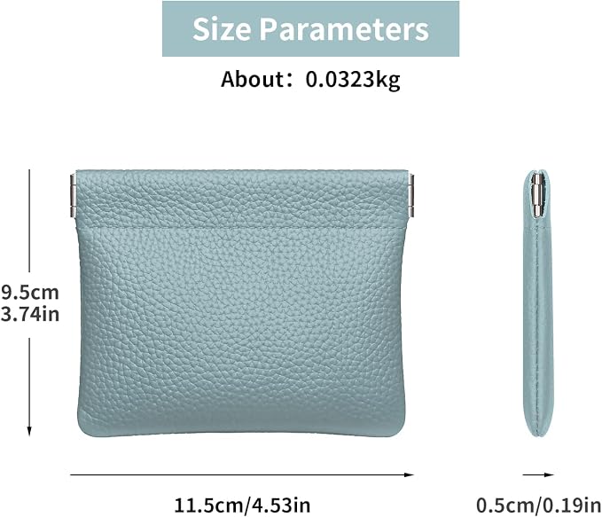 Genuine Leather Squeeze Coin Purse Pouch Change Holder For Men & Women Mini Change Purse Pouch for Pocket, Small Pouch Credit Card Key Headset Lipstick Holder (Blue)