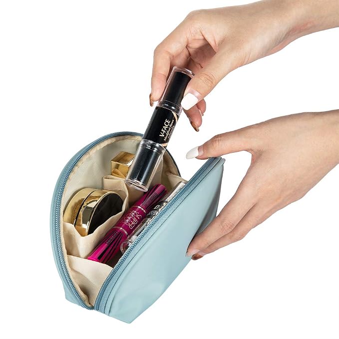 Hekyip Half Moon Cosmetic Beauty Bag for Purse Travel Handy Makeup Pouch for Women Girls (Mint)