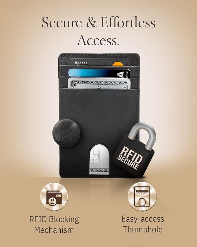 Access Denied REAL LEATHER Slim Minimalist Mens Wallet - Thin Front Pocket RFID Credit Card Holder Wallets For Men Holiday Gifts For Him