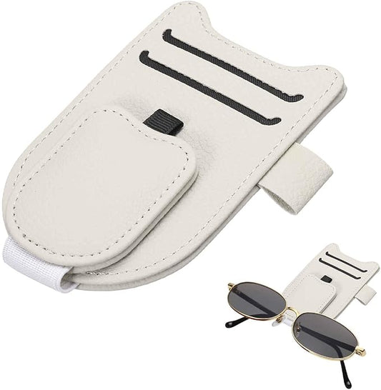 HARFINGTON 1 Pcs Sunglass Holder for Car Magnetic Leather Glasses Holder Universal Visor Sunglasses Clip Car Accessories Interior for Glasses Ticket Cards,Beige