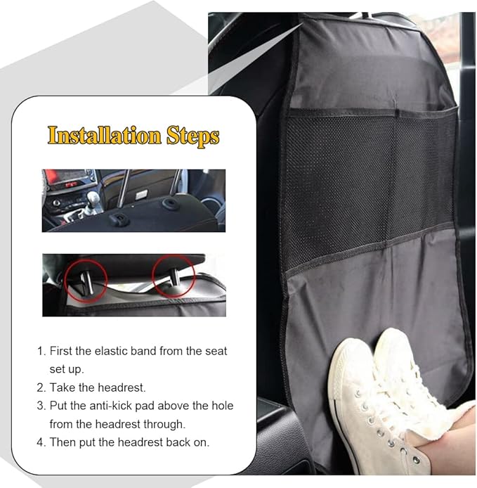 deemars Car Back Seat Protector for Kids, Car Backseat Organizer, Waterproof Seat Back Protector with Storage Pockets, Premium Oxford Fabric Kick Mats Protect from Dirt, Mud Universal for Most Cars