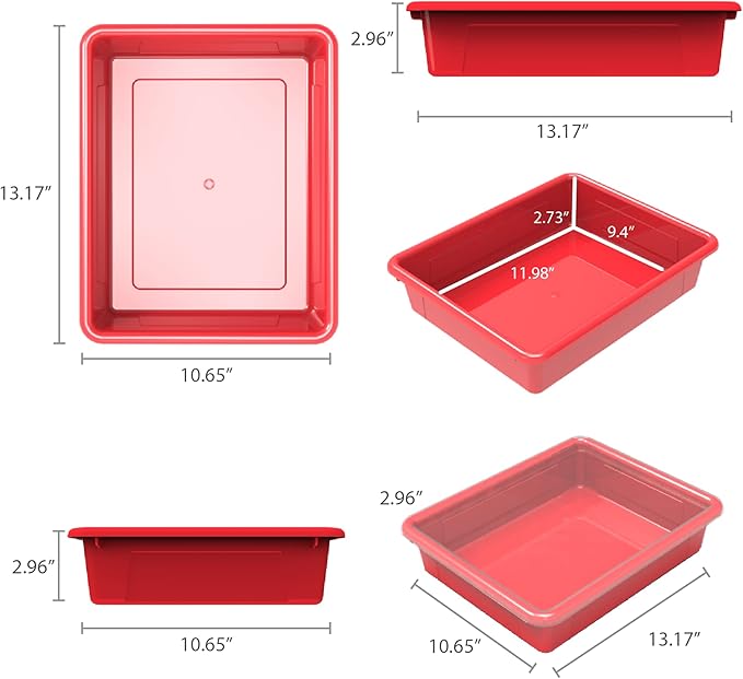 Storex Letter Size Flat Storage Tray – Organizer Bin for Classroom, Office and Home, Red, 5-Pack (62518A05C),10 x 13 x 3 Inches