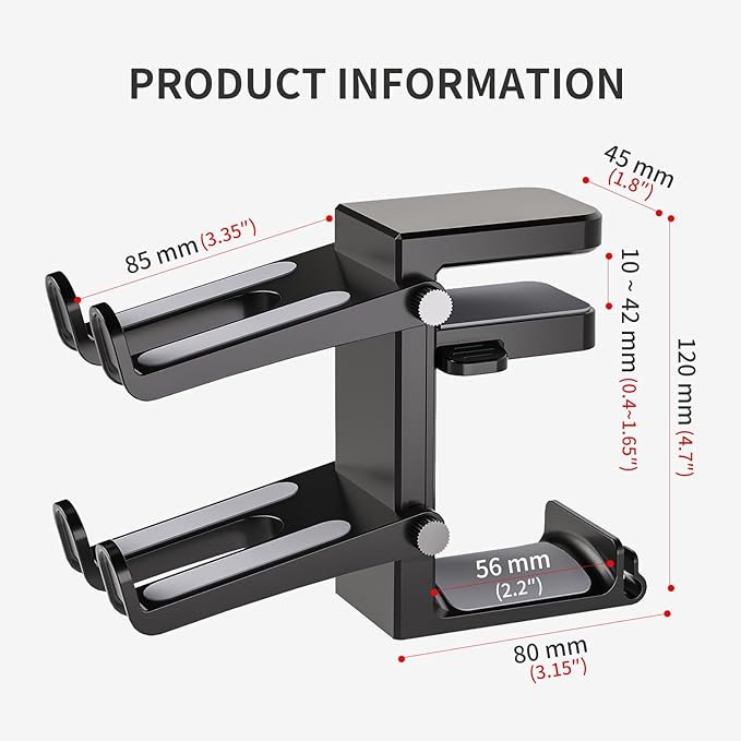 Adjustable Headphone Stand Desk-Sided Clamp Headphone Hanger with Handle PC Gaming Headset Holder (Under Desk with Handle)