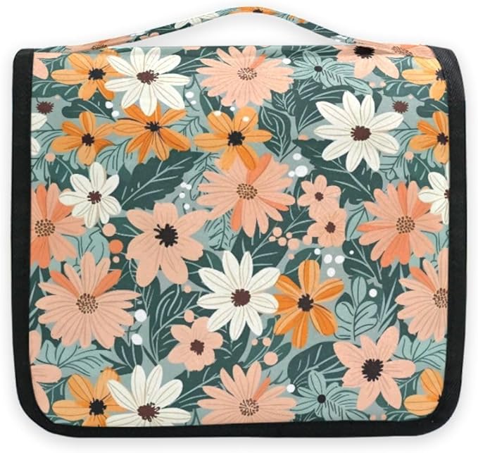 Hanging Travel Toiletry Bag Summer Flowers and Leaves Kit Makeup Case Cosmetics Organizer for Men Women