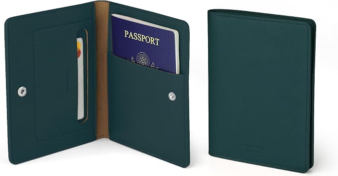 carrotez Family Travel Document Organizer – Premium RFID Blocking Leather Passport Holder & Wallet for 2 Passports, Cards, Boarding Passes & Travel Essentials – Dark Green