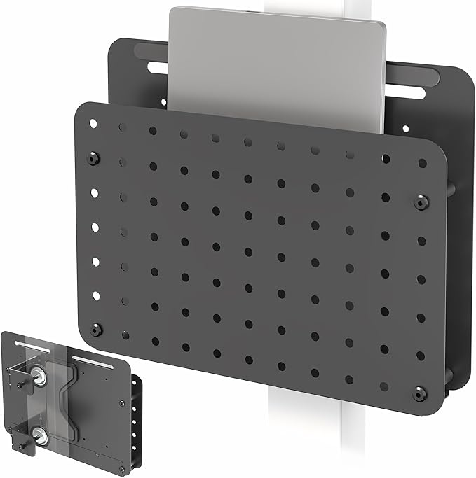 VIVO Steel Clamp-on Desk Leg Laptop Mount Holder, 14 x 11 inch Magnetic Peg Board, Desk Accessory Organizer, Black, Mount-LHS1