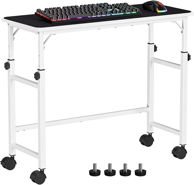 Snughome Mobile Keyboard Tray with Mouse Pad, Height Adjustment 21.6"-31.1", Keyboard Standing Desk, Rolling Under-Desk Extender with Lockable Casters, Desk Accessories for Home Office, White