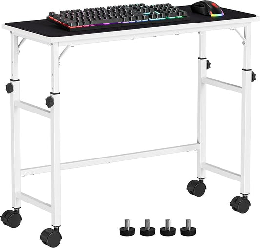 Snughome Mobile Keyboard Tray with Mouse Pad, Height Adjustment 21.6"-31.1", Keyboard Standing Desk, Rolling Under-Desk Extender with Lockable Casters, Desk Accessories for Home Office, White