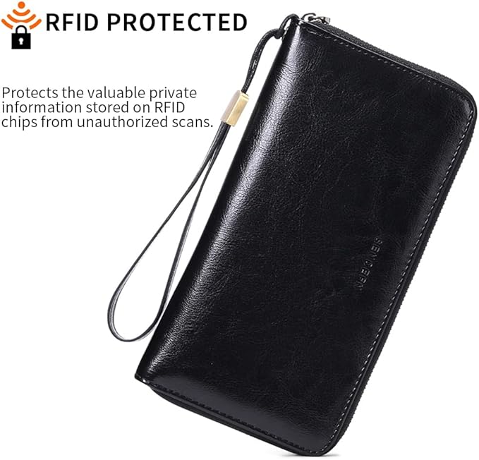 SENDEFN Leather Women's Wallets RFID Blocking Zip Around Large Capacity Long Credit Card Holder Wallet