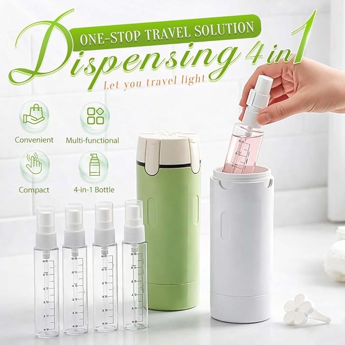 4 in 1 Travel Dispenser, 4 Pack 30ML Travel Bottles for Toiletries, Leak Proof Travel Size Containers, Portable Containers for Shampoo Lotion Conditioner Cream (White*2)