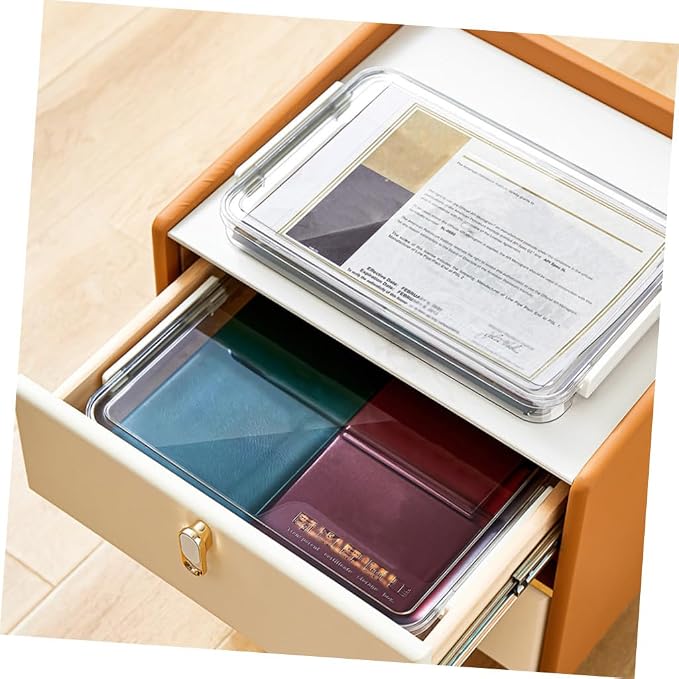 Stackable Document Case Small Plastic File Organizer Box with Lid for Office Desktop Paper Storage and Document Filing