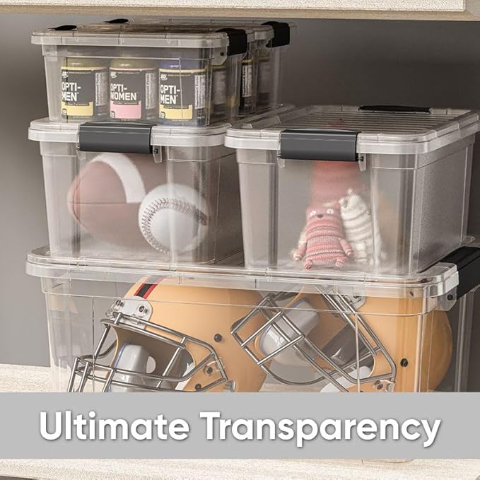 Superio Clear Storage Boxes with Lids, 3.5 Quart Plastic Container Bins for Organizing, Stackable Crates, BPA Free, Non Toxic, Odor Free, Organizers for Home, Office and Dorm, 5 Pack
