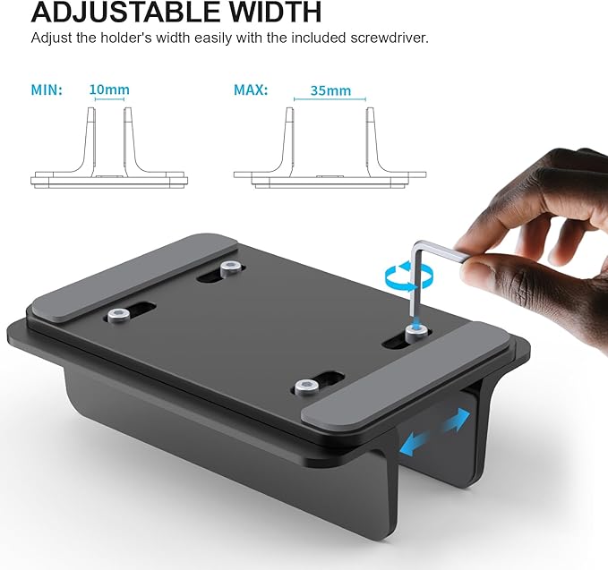 Aluminum Vertical Laptop Stand for Desk - Adjustable Width Dock for MacBook, Surface, Samsung, HP, Dell up to 17.3 inches - Space-Saving & Protective Design - Black