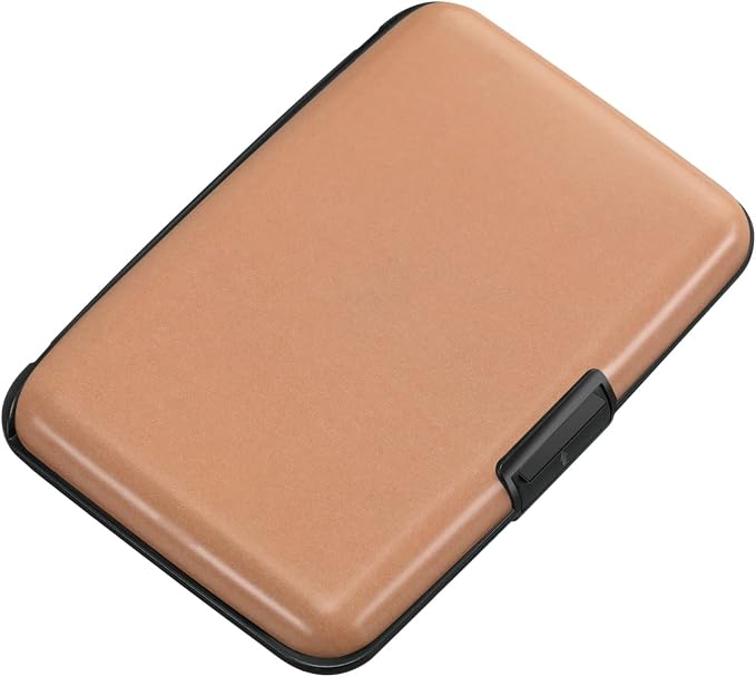 ELFISH RFID Blocking Credit Card Protector Aluminum ID Case Hard Shell Business Card Holders Metal Wallet for Men or Women（Matte Light Pink