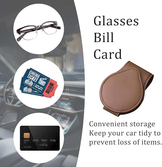Mandark Magnetic Sunglass Holder for Car Visor, Leather Vehicle Eyeglass Hanger Clip, Automotive Interior Ticket Card Glasses Organizer Clamp Accessories, Universal for SUV, Sedan, Truck(Brown)