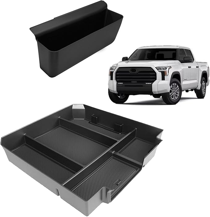 Muslogy Center Console Organizer & Shifter Storage Box Compatible with Toyota Tundra 2022-2025 2026 Accessories Phone Pocket Charge Area Console Inserts Storage Divider Passenger Side Only 2PCS