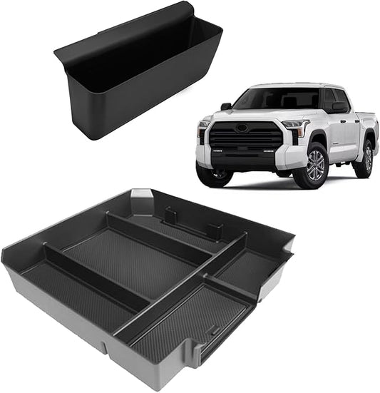 Muslogy Center Console Organizer & Shifter Storage Box Compatible with Toyota Tundra 2022-2025 2026 Accessories Phone Pocket Charge Area Console Inserts Storage Divider Passenger Side Only 2PCS