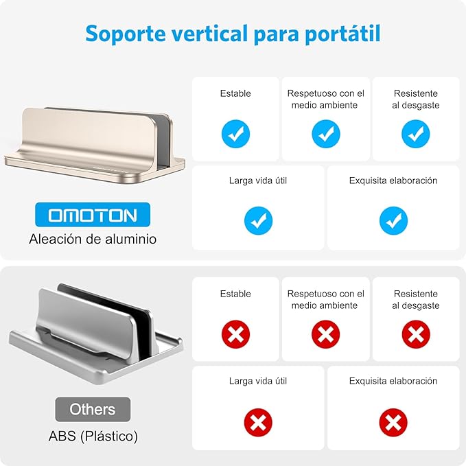OMOTON Vertical Laptop Stand Holder, Desktop Aluminum Stand for MacBook with Adjustable Dock Size, Fits All MacBook, Surface, Chromebook and Gaming Laptops (Up to 17.3 inches), Starlight