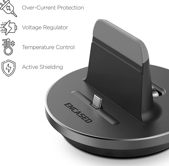 Encased Desktop Charging Stand for USB-C Phone and Tablets, Adjustable Case-Friendly Dock Station Charger, Super Fast Charge Compatible (Wired Type-C)