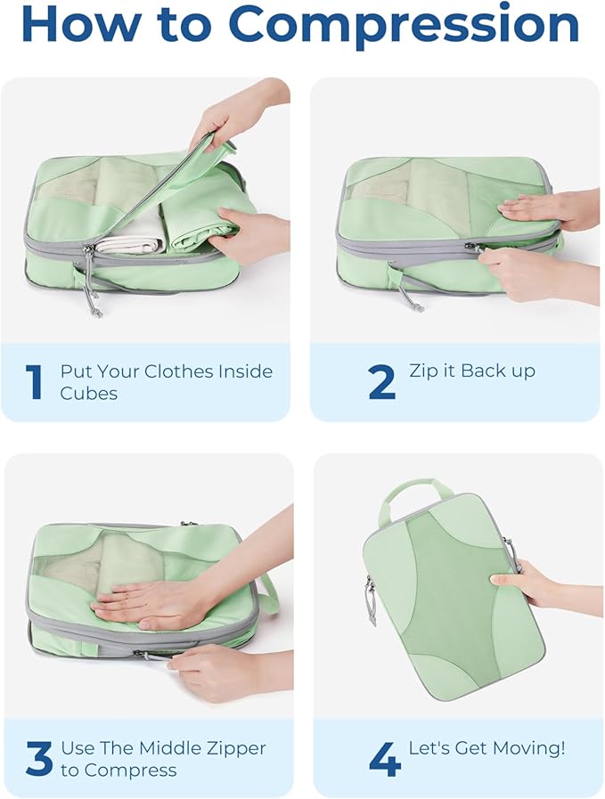 BAGSMART Compression Packing Cubes for Travel, Compressible Luggage Organizer for Cruise Ship, Lightweight Travel Essentials 6-Pack 1L+2M+2S+1Shoe Bag