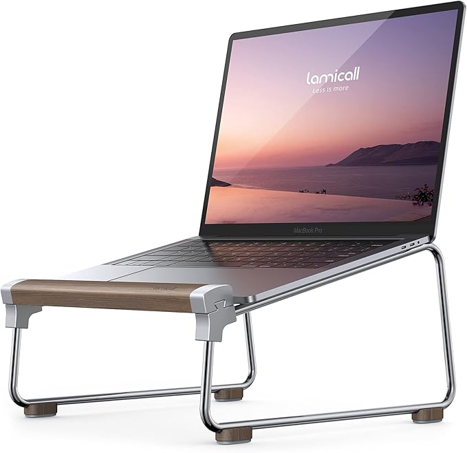 Lamicall Laptop Stand for Desk - Aluminum and Walnut Desktop Notebook Stand Holder, Ergonomic Laptops Holder for MacBook Air/Pro, Dell, Hp, Msi, Asus, Acer, Chromebook, Surface Pro and 10-16'' Laptop