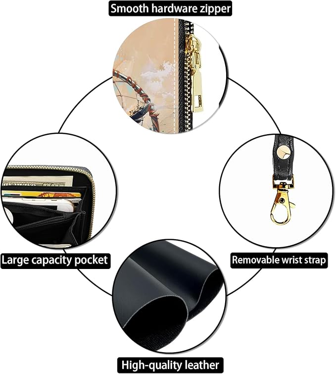 Women's Large Capacity Wallet PU Leather Zip Around Clutch Purse Multifunctional Wallet with Removable Wristlet Strap for Smart Phone/Coin/Card/Cash, Dream Catcher Owl