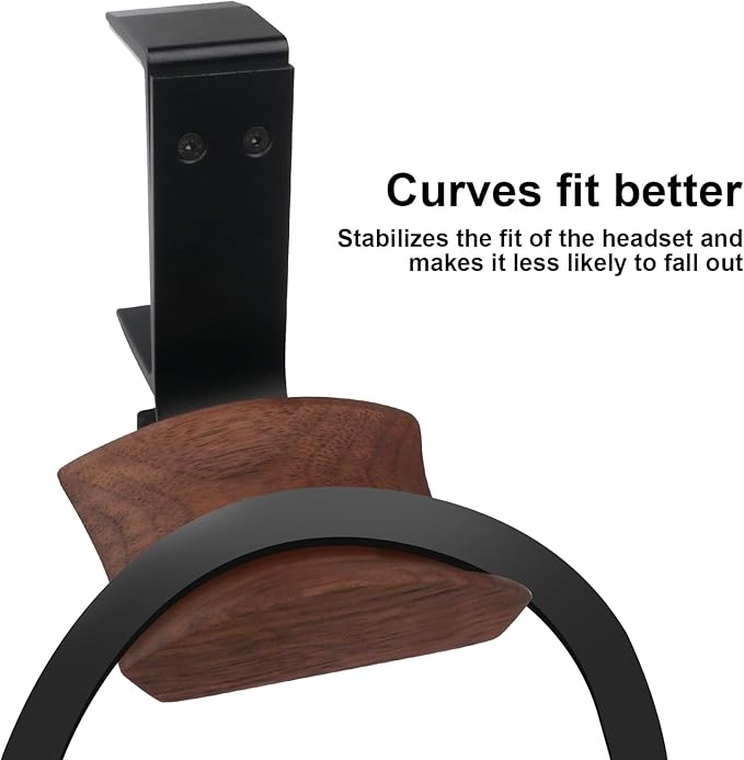 Headphone Holder Walnut Wood & Solid Metal Headset Hanger Stand for Desk Adjustable Design Ideal Headphone Stand for All Headphone Sizes