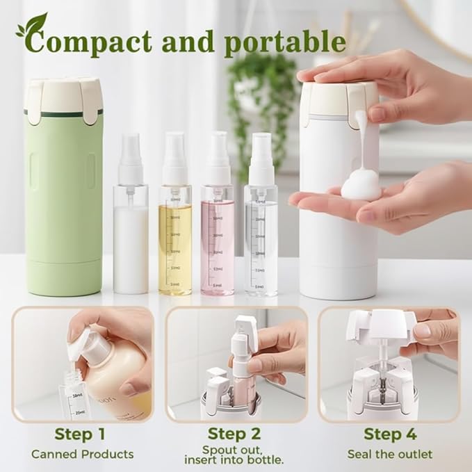 4-in-1 Refillable Travel Dispenser Bottles, 4 in 1 Travel Dispenser Bottle, Portable Refillable Organizer with Pump for Carry on Flight Accessories & Vacation Essentials(Green+White)