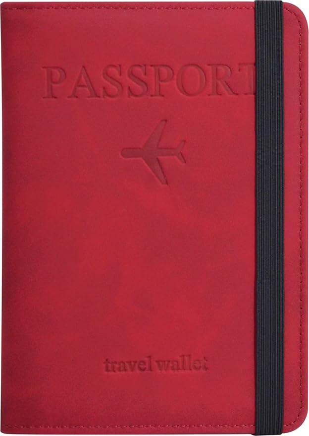 Passport Holder, Passport Cover with Credit Card Slot and Boarding Pass Slot Combo, Passport Wallet Case Book Travel Must Have, RFID Blocking Leather Travel Accessories, Red