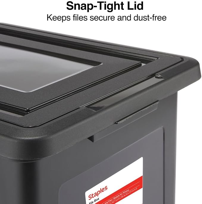 STAPLES File Box Plastic File Box Snap, Letter/Legal Size, Black, 2/Pack
