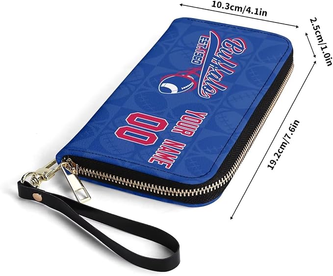 Custom Sports Team Zip Organizer Wallet-Personalized PU Leather Wallet with Name Number,Multi-Card Slots,Wrist Strap,Fan Gift for Men Women.