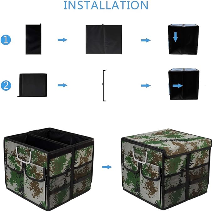 Car Trunk Organizer Collapsible Portable Multi Compartments Organizer with Non Slip Straps for SUV Truck Auto Vehicle Car Auto Minivan (Small covered, Camouflage)