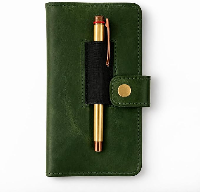Genuine Leather Checkbook Cover Green - Handmade Check Holder with Divider & ID Window, Slim Organizer Wallet for Business, Travel & Everyday Use, 3.5 x 7 in