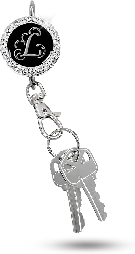 Women’s Bag Charm Key Finder, Car Keychain Hook, Cute Purse Organizer & Tote Bag Accessories, Gifts for Mom - Monogram Letter