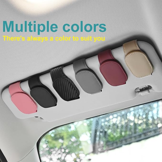 2-Packs Leather Sunglasses Holders for Car Sun Visor, Magnetic Glasses Eyeglass Hanger Clip for Car
