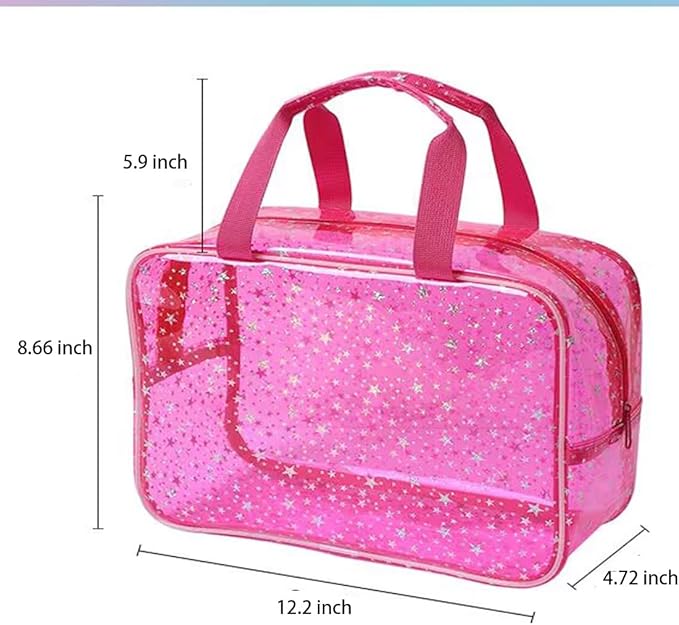 SxoSyo Clear Makeup Bags Large Toiletry Bag for Women Transparent Cosmetic Bag with Handle Travel Essential Bathroom Organizer (Pink Star)
