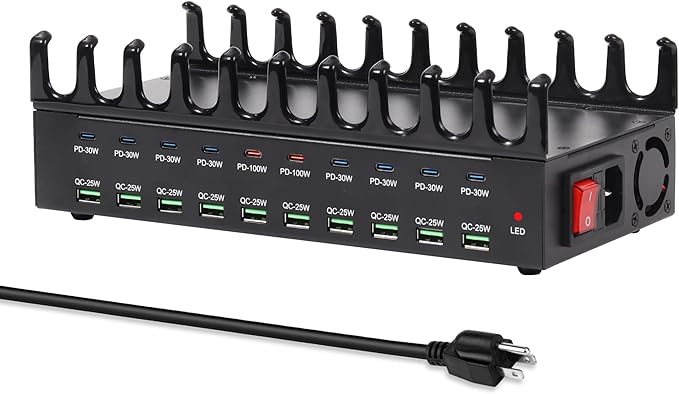 690W Charging Station for Multiple Devices, 20-Port USB C Fast Charging Station with Double 100W PD PPS Port, Multi Device Fast Charger Dock for MacBook Pro Laptop, iPhone, iPad, Tablet, Cell Phone