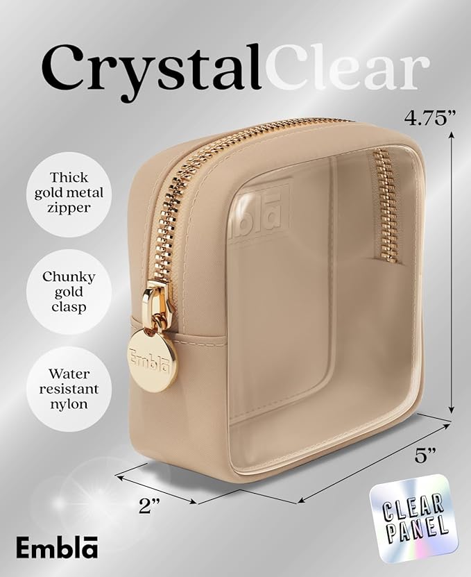Embla Clear Small Makeup Bag for Purse Cute Mini Make Up Nylon Organizers Tiny Cosmetic Bags for Women Girls Little Toiletry Travel Pouches Zipper Skincare Pouch Organizer Beige